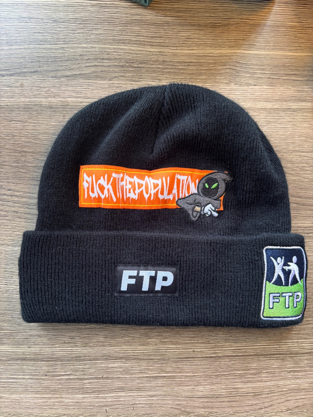 FTP Club Logo Beanie Embroidered Patches Fine Guage Knit